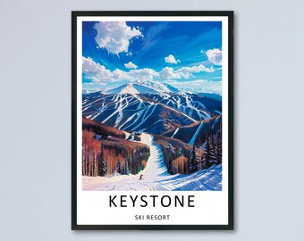 Keystone Ski Resort Poster Colorado Slopes Canvas Print Dercum Mountain Framed Ski Wall Art Decor