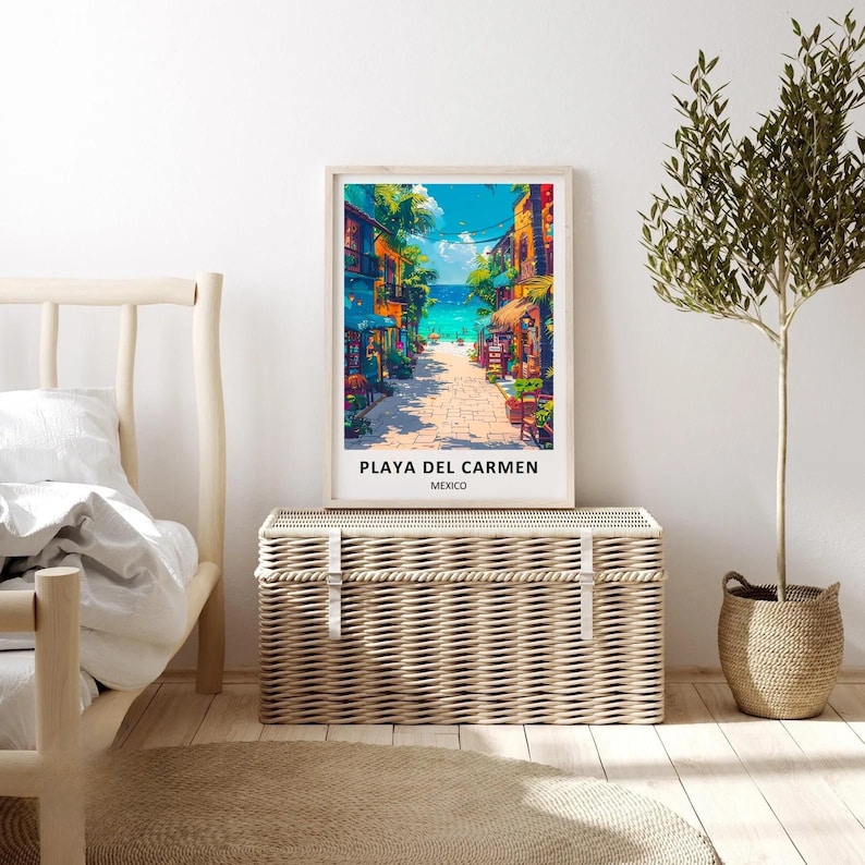 Designed with a sleek, contemporary aesthetic, this Playa Del Carmen poster features crisp lines and bold typography highlighting Mexico's premier coastal destination. An excellent addition to a minimalist apartment or beach house, it is available as a premium framed print or high-quality canvas from MapYourDreams.