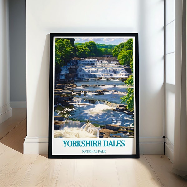 Yorkshire Dales National Park Poster - Aysgarth Falls Art and Ribblehead Viaduct in a Vintage Travel Poster - Yorkshire Dales Travel Print