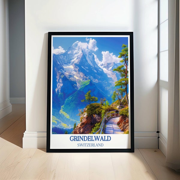 Grindelwald en Zwitserse Alpen posters - Prachtige Grindelwald Prints muurkunst - Eiger en Jungfrau met prachtige reiskunst