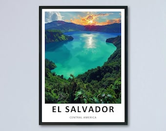 El Salvador Poster Lake Coatepeque Canvas Print Central America Framed Volcano Blue Wall Art Gift