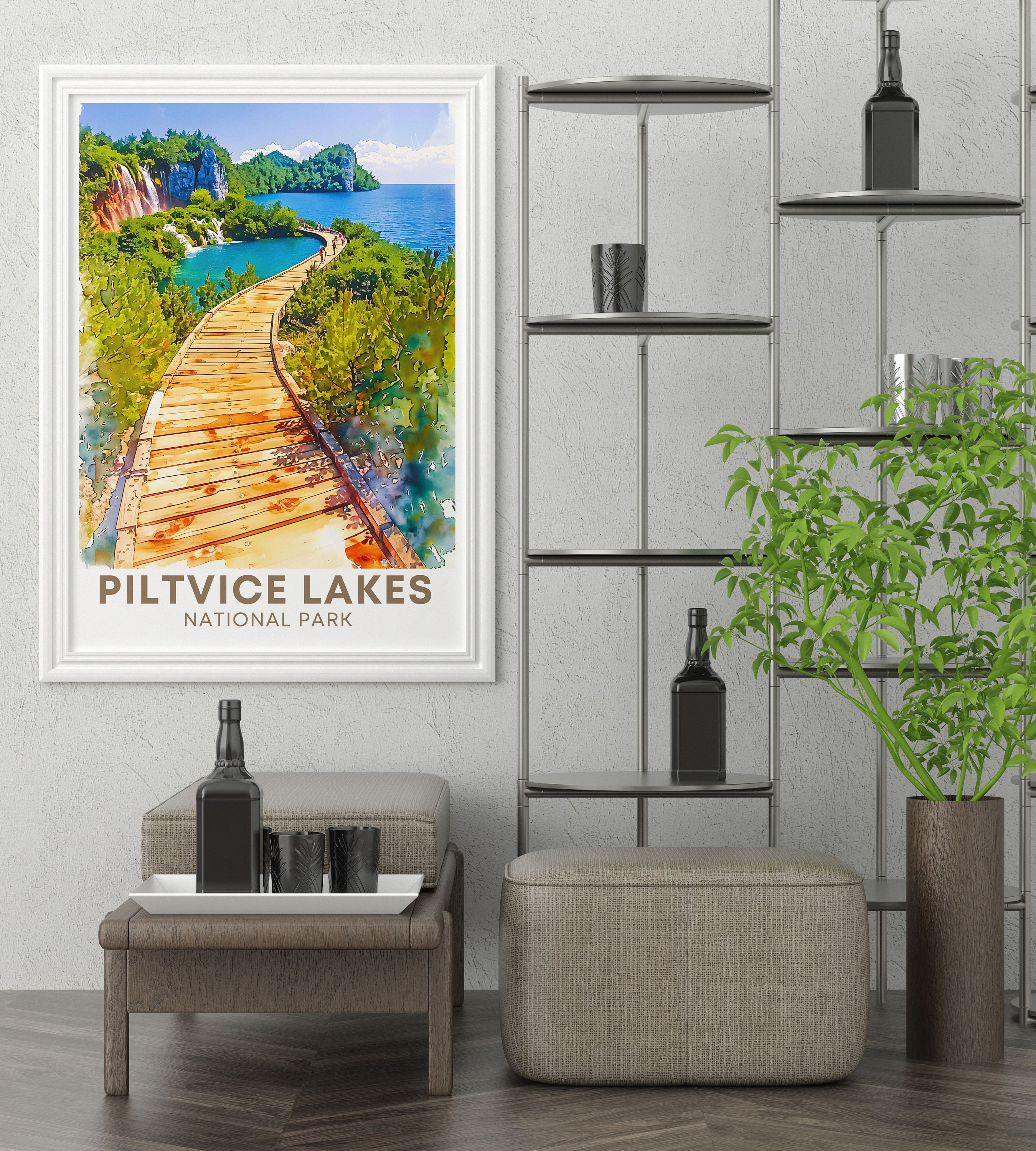 Poster Toile Déco Murale - Lacs De Plitvice Croatie - Style Vintage - 30x45 Cm - Pour Salon, Chambre