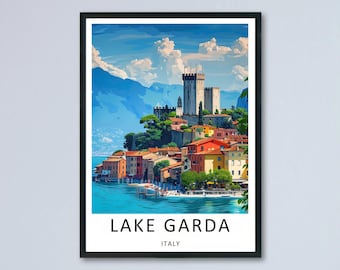 Lake Garda Poster Italy Malcesine Castle Canvas Framed Wall Art Print