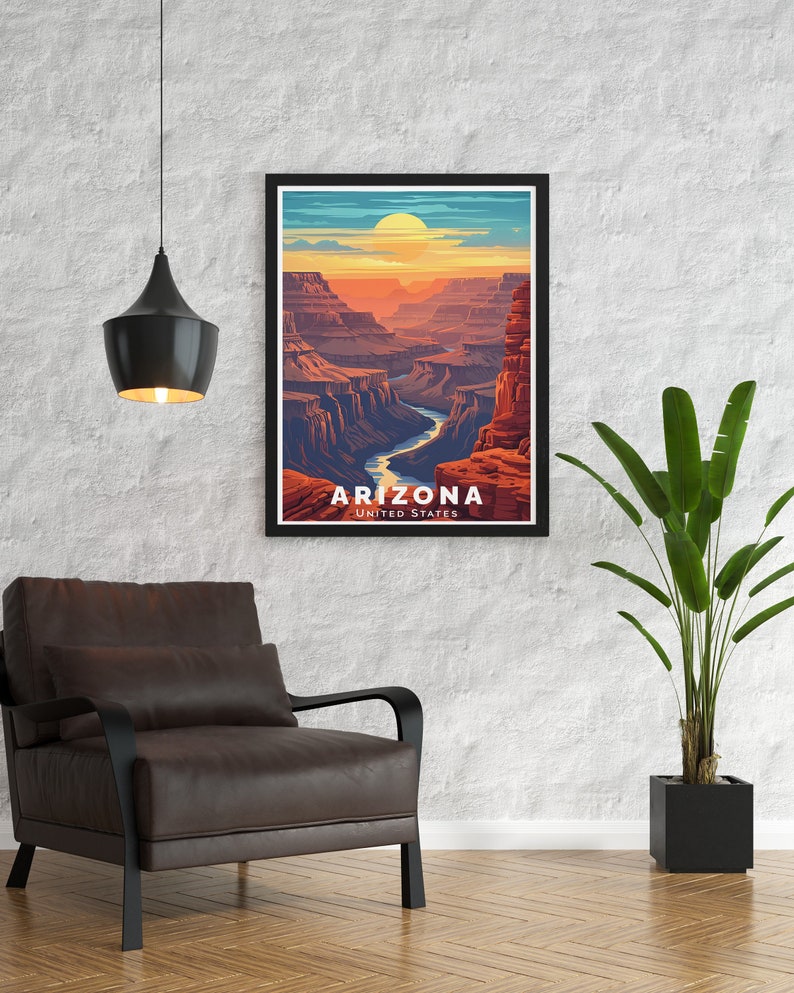 Embrace the majesty of the Grand Canyon with this stunning Arizona Travel Print. Perfect for any room, this Grand Canyon Art captures the vibrant landscapes and awe-inspiring views