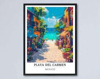 プラヤ デル カルメン ポスター ラ キンタ アベニーダ メキシコ キャンバス プリント 額入りビーチ ウォールアート