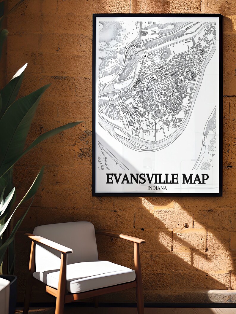 Evansville Map Art Ohio River and Mesker Park Zoo Map Evansville City 