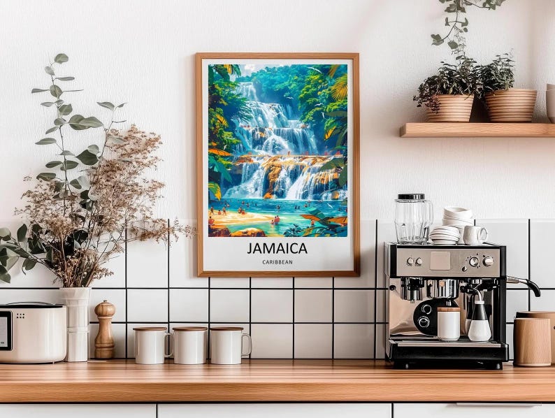 An elegant, high-end framed travel print capturing the lush, sun-drenched paradise of the West Indies. Featuring exceptionally rich tones and crisp artistic details, this professional-grade canvas artwork brings a sophisticated touch of coastal luxury and global exploration to any residential or commercial interior design project.