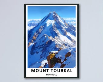 Póster del Monte Toubkal, Marruecos, impresión en lienzo enmarcada, montañas del Alto Atlas, decoración de pared.