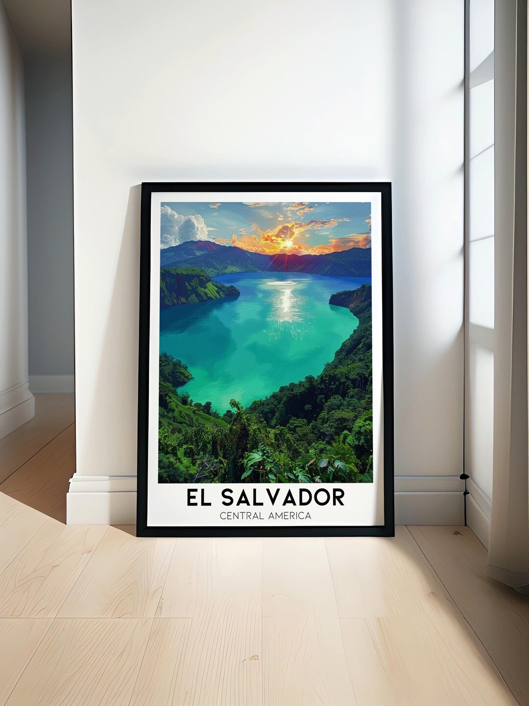 Stampa artistica da parete con mappa di El Salvador, rosa e oro - Italia