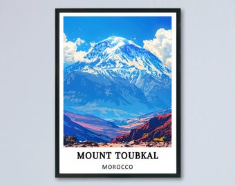 Póster del Monte Toubkal, Montañas del Alto Atlas, Impresión en lienzo, Jebel, Marruecos, Arte de pared enmarcado