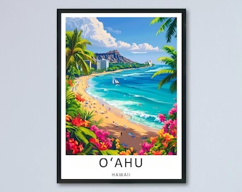 O‘ahu Poster Diamond Head Canvas Print Hawaii Framed Beach Travel Wall Art Decor