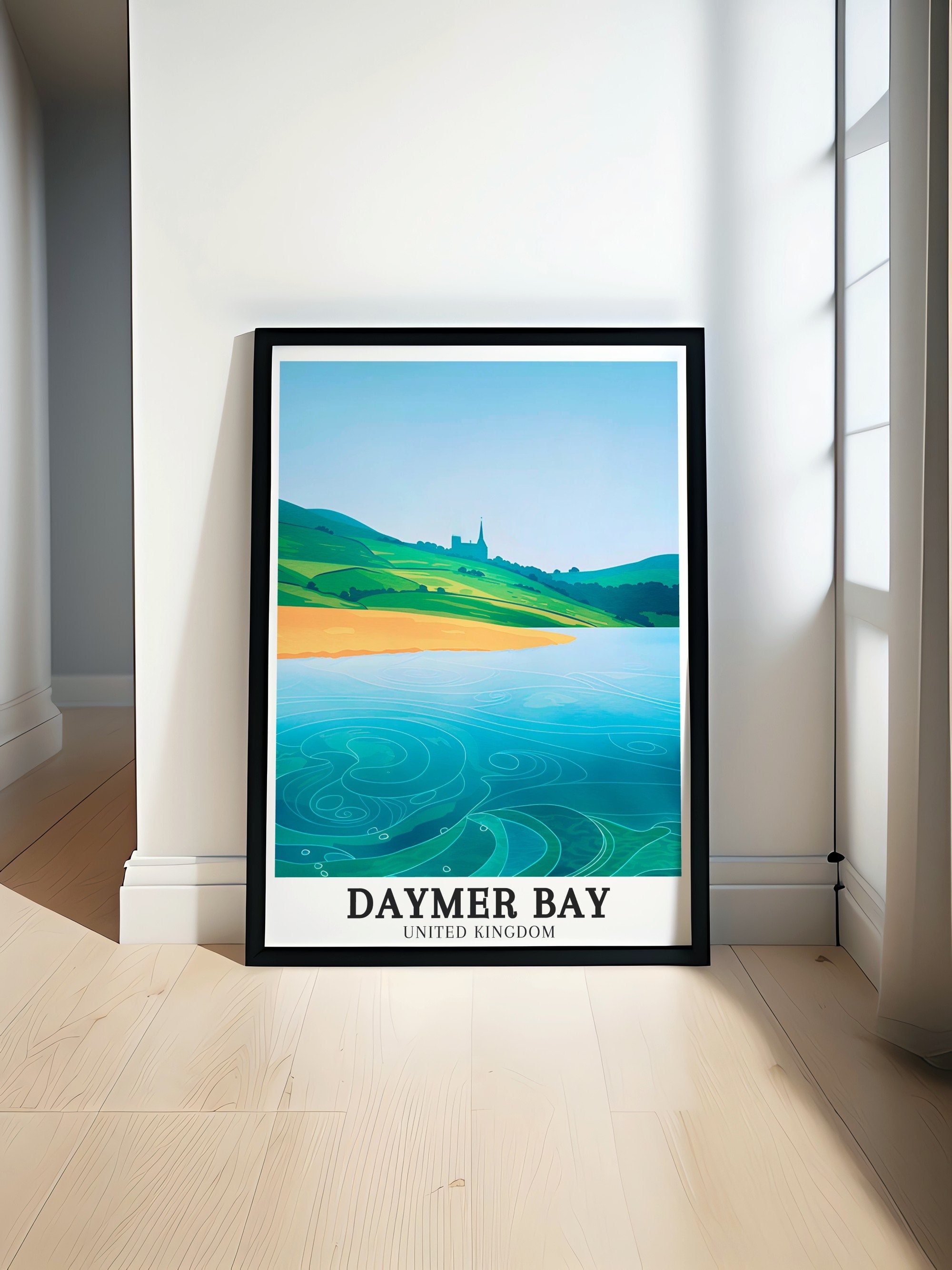 Daymer Bay Poster - Framed Daymer Beach Print - St. Enodoc Church Canvas Print - Daymer Bay Wall Art - Daymer Bay Travel Gift & Souvenir
