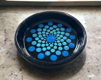 3" hand-painted jewelry dish in blue ombre
