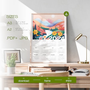 2024 Printable Calendar / Instant Download JPG + PDF / Traditional Sunday Start / Nature Illustration / Wall Calendar / 2024 Art Calendar
