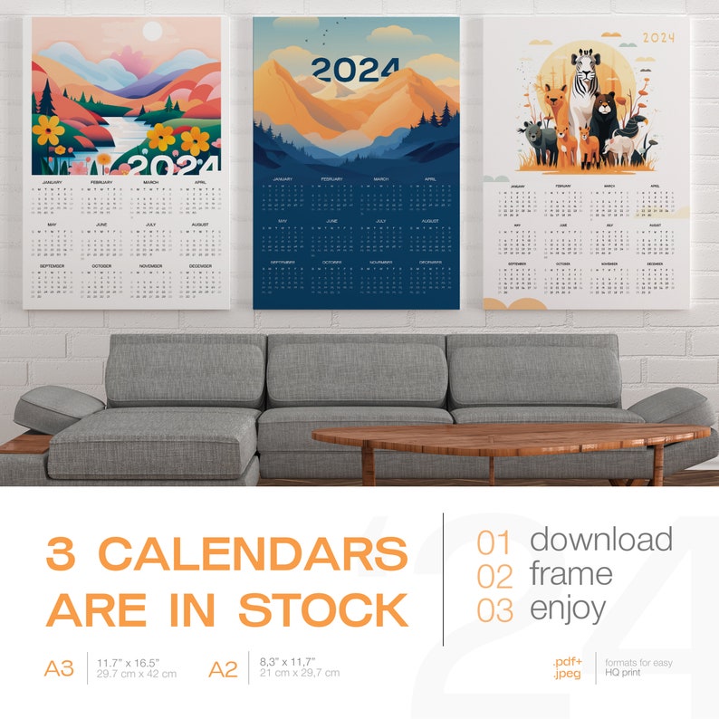 2024 Printable Calendar / Instant Download JPG PDF / Traditional Sunday
