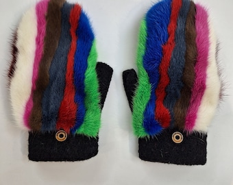 Gants en laine gants en fourrure de vison gants demi-doigts en vison coloré