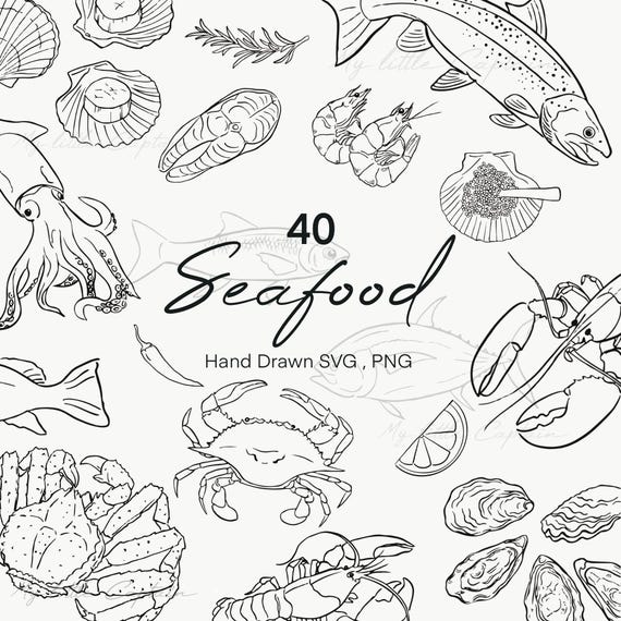 40 Seafood Vector Illustrations – Hand Drawn SVG & PNG Clipart