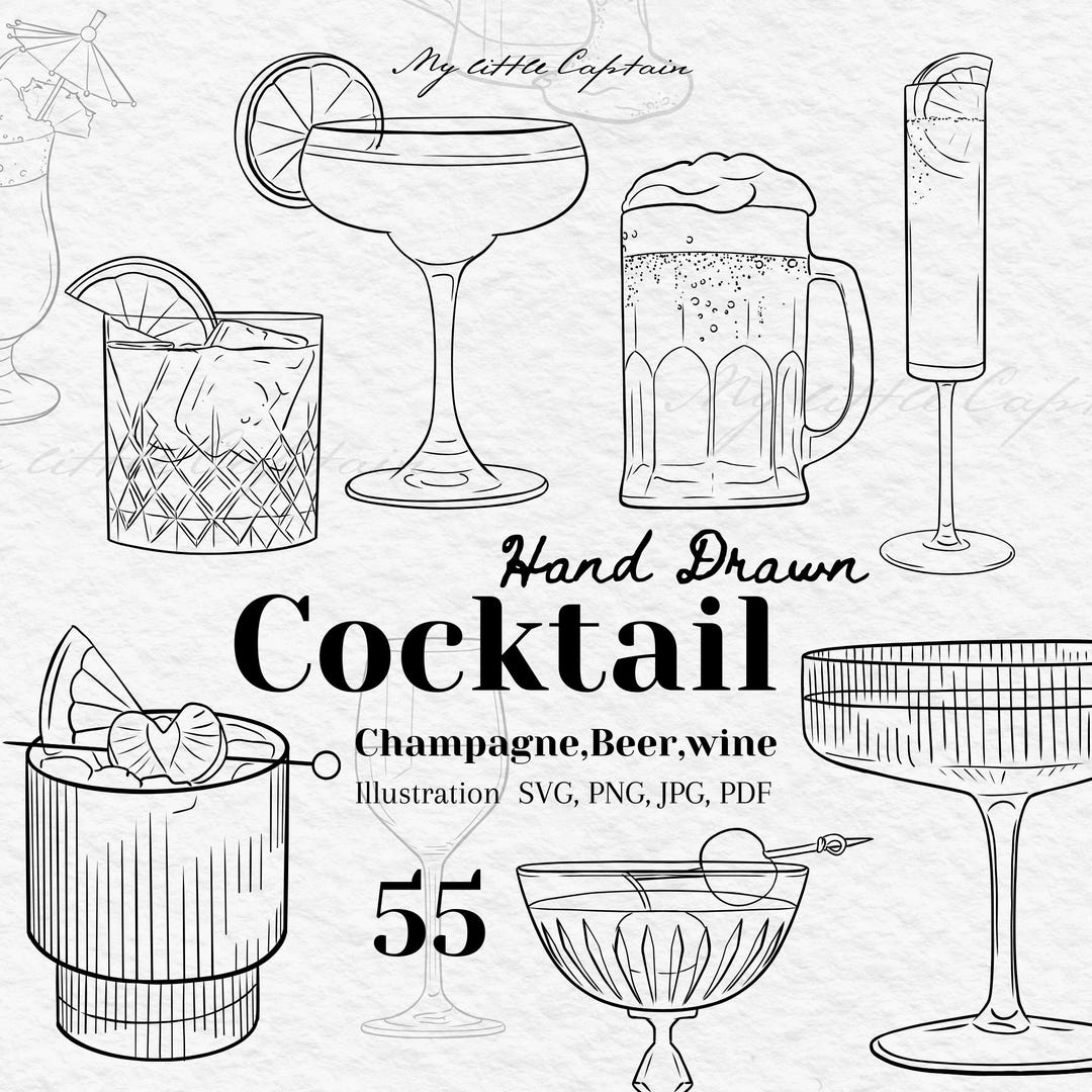 Hand Drawn Cocktail & Drinks Clipart - Illustration SVG PNG Vector ...