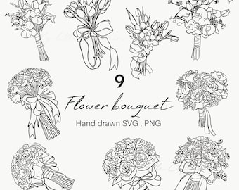 Hand-Drawn Flower Bouquet Clipart, illustration SVG & PNG, Wedding Floral Digital Download