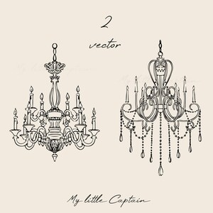 Pode incluir: Duas ilustra&ccedil;&otilde;es vetoriais a preto e branco de candelabros. Um tem um design cl&aacute;ssico com v&aacute;rios casti&ccedil;ais. O outro apresenta um design ornamentado com cristais pendurados. A palavra "vector" est&aacute; escrita acima dos candelabros, e "My little Captain" est&aacute; escrita abaixo.