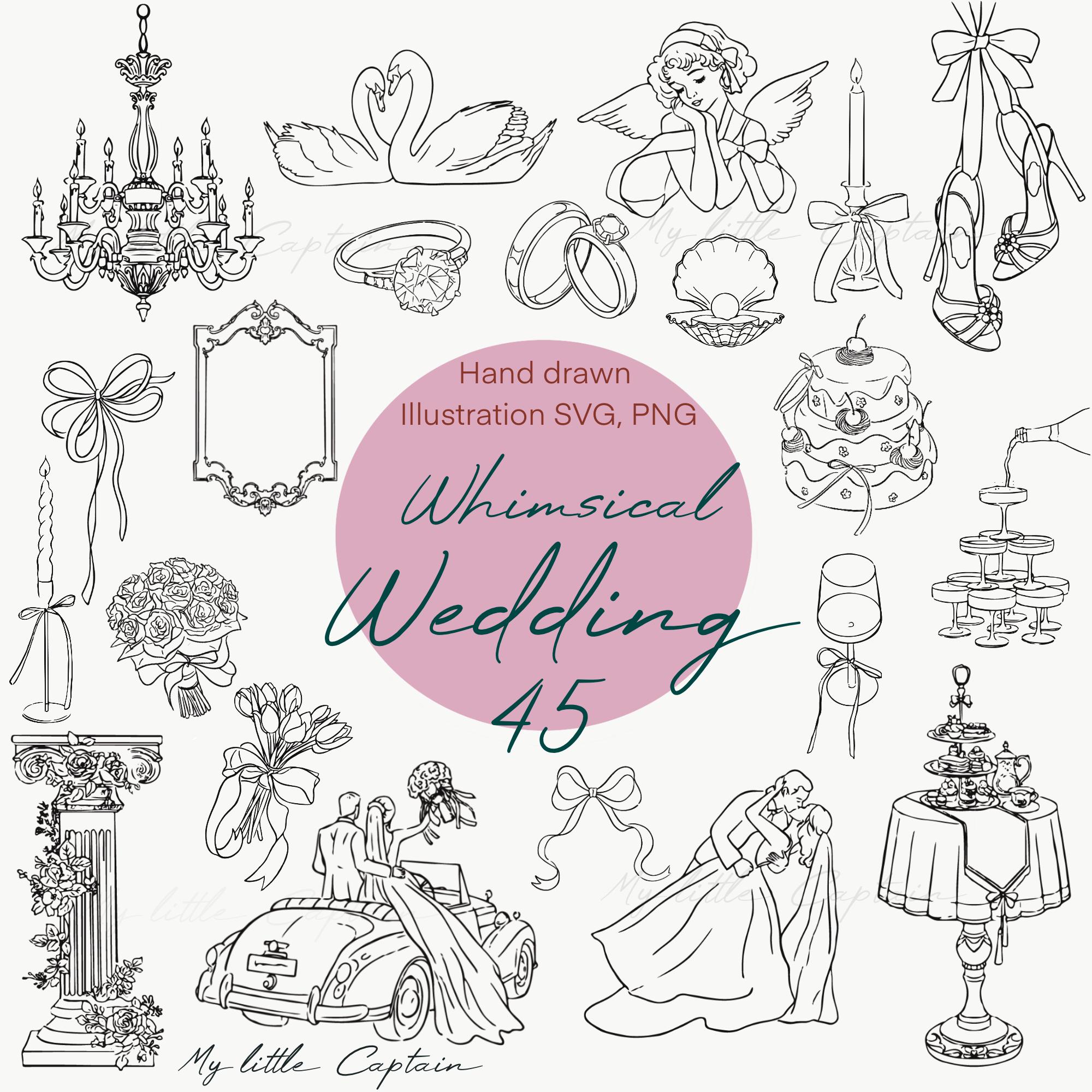 Whimsica Wedding Clipart Bundle - Hand Drawn Illustration SVG PNG ...
