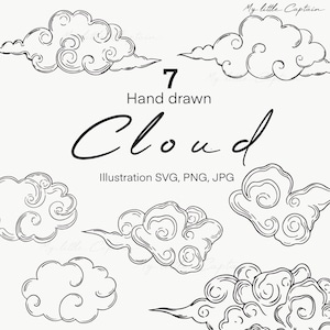 Hand Drawn Cloud Clipart illustration | Cloud SVG PNG JPG | Whimsical Cloud Line Art | Digital Download for Crafts, Planner Stickers, Scrapb
