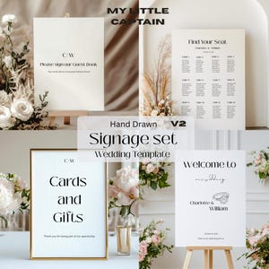 Conjunto de modelos de sinalização minimalista para casamento: placas editáveis do Canva (download instantâneo)