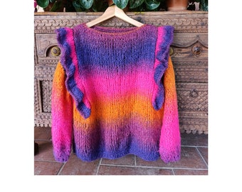 Suéter Mohair\suéter con alas\suéter arco iris\suéter de diseñador\suéter de gran tamaño\suéter de malvavisco\suéter de punto\punto grueso