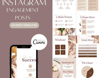 Customizable Canva Instagram Post Templates | Engagement Booster (50 Posts)