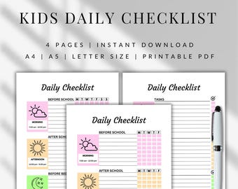 Kids Daily Checklist, Routine, Screen Time, Chores (Printable PDF)