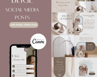 Beige Social Media Templates | 100 Boho Canva Post Designs