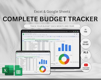 Google Sheets Budget Tracker, Annual Financial Planner (Digital Download)
