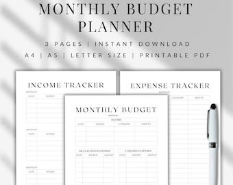 Monthly Budget Planner | Income Expense Tracker | Financial Journal (Printable PDF)