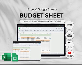 Budget Spreadsheet Monthly Annual, Expense Tracker, Bill Calendar, Simple Budget Worksheet