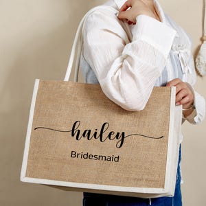Custom Burlap Gift Bag, Personalized Burlap Tote Bag with Name, Bridesmaid Bags, Beach Bag, Bridesmaid Gifts, Bridal Party Bag, Gift for Her