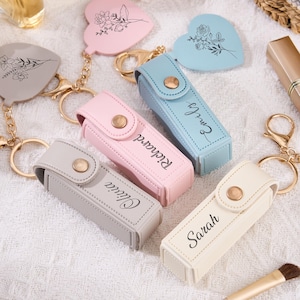 Benutzerdefinierte Name Anti verloren Lippenstift Aufbewahrungstasche Lippenstift Tasche Schlüsselbund Lippenstift Box mit Spiegel Lippenstift Halter Brautjungfer Vorschlag Geschenk für Sie