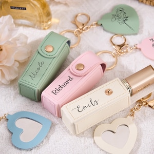 Personalized Lipstick Storage Bag Custom Lipstick Holder Keychain Lipdtick Holder Lipstick Case with Mirror Bridesmaid Gift Gift for Her