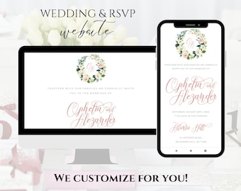 Sito Web per matrimoni floreali e RSVP online - Invito a nozze digitale con RSVP online - Mini sito Web per matrimoni - Sito Web floreale - Rose rosa