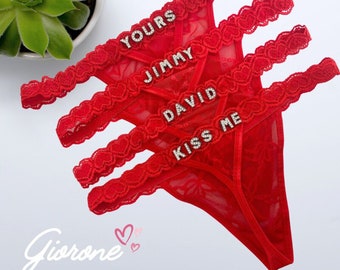 Personalized Name Panties | Custom G-String Lace Thong | Personalized Bikini Lingerie | Crystal Letters Panties With Name | Gift For Women