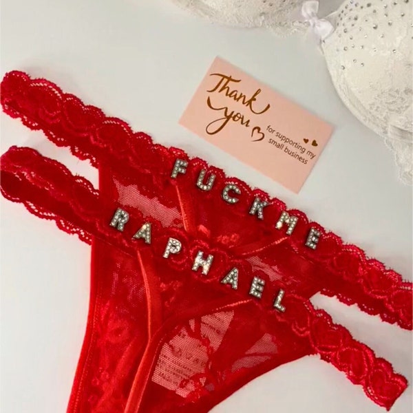 VALENTINE Sexy Custom Name Panties | G-String Lace Thong | Personalized Bikini Lingerie | Crystal Letters Panties With Name | Gift For Women