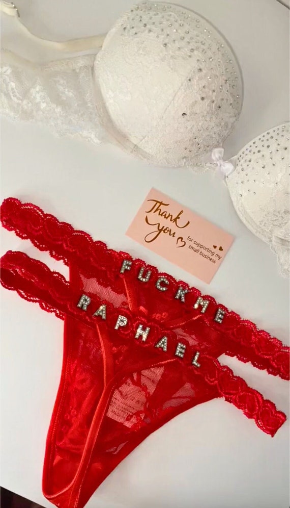 VALENTINE Sexy Custom Name Panties G-string Lace Thong Personalized Bikini  Lingerie Crystal Letters Panties With Name Gift for Women 