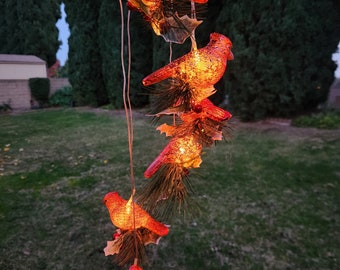 6 Cardinal Bird Solar LED Hanging, Garden/Patio Decor, Yard Art