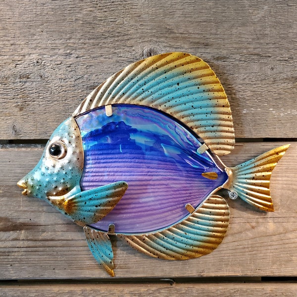 Vibrant Color Metal & Glass Butterfly Fish, Wall Decor, Wall Hanging
