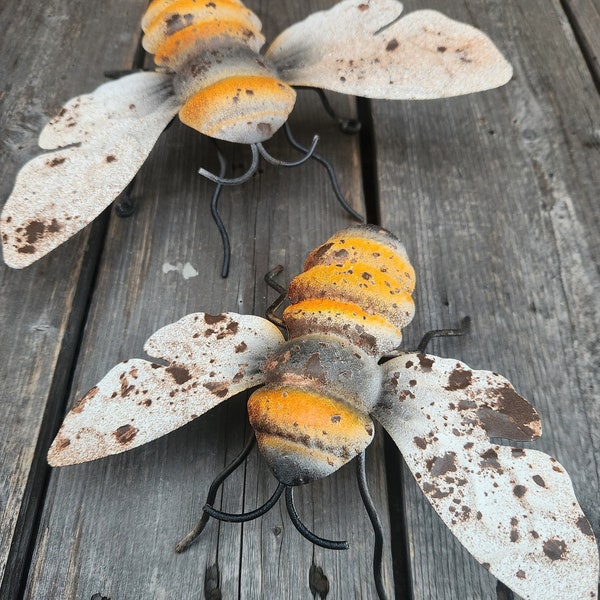 Set of 2, Rustic Metal Bee, Wall/Fence Decor, Home Decor, Yard Art