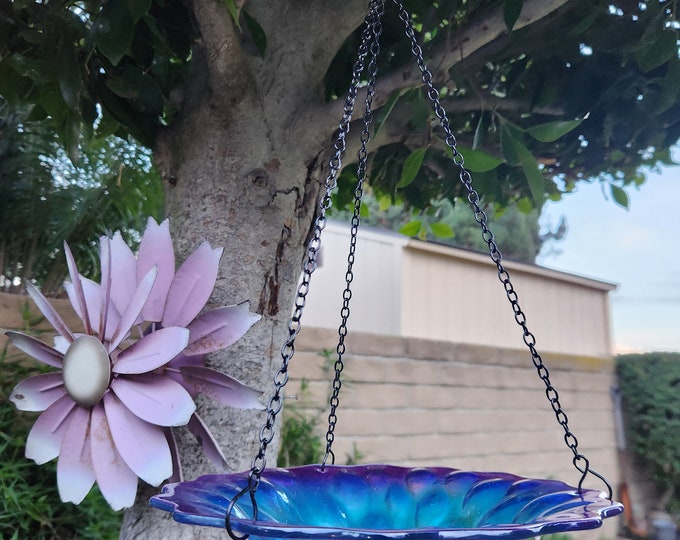 9" Diameter-Embossed Artisan Glass, Honeycomb Bird Feeder, Garden Decoration