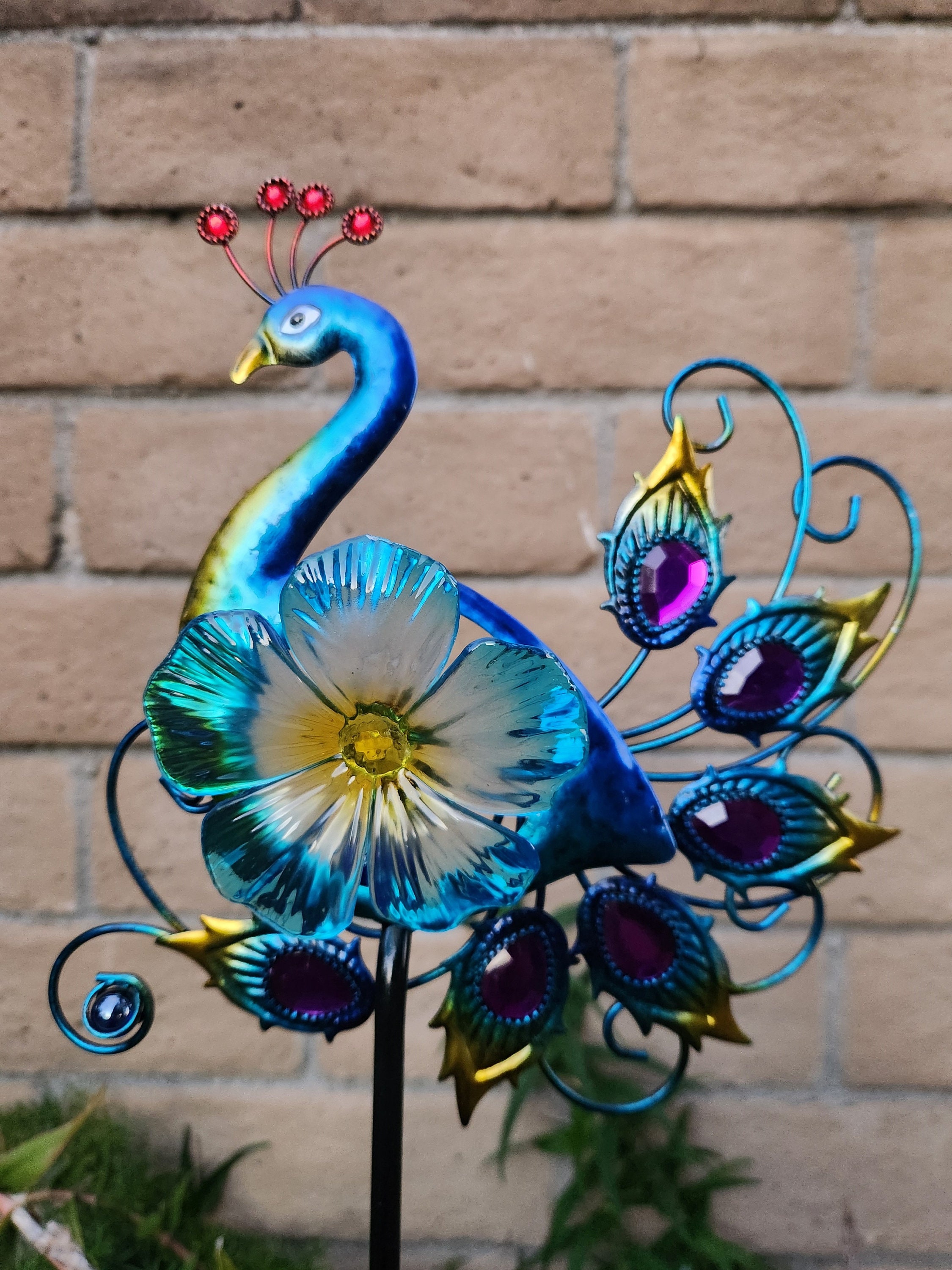 Solar peacock sale garden stake