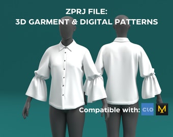 Women's Shirt ZPRJ File: CLO 3D Digital Garment Pattern (Size Small) Professional