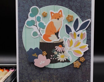 Floral Fox Greeting Card, Handmade