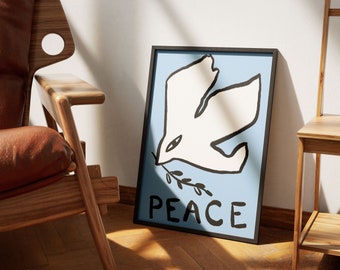 Peace design poster, peace dove poster, hand illustration, minimalist bird line drawing, sketch, minimalist wall art.