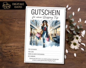 Voucher shopping trip template to print | Spend time together instead of stuff, best friends go shopping | Gift idea shopping spree